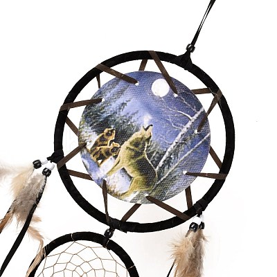 Indian Style ABS Woven Web/Net with Feather Pendant Decorations AJEW-B016-04B-1