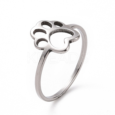 Non-Tarnish 201 Stainless Steel Paw Print Finger Ring RJEW-J051-25P-1