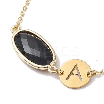 Natural Black Onyx(Dyed & Heated) Faceted Oval Link Bracelets BJEW-JB10263-01-1