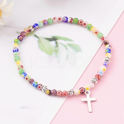 304 Stainless Steel Charm Stretch Bracelets BJEW-JB05975-05-1