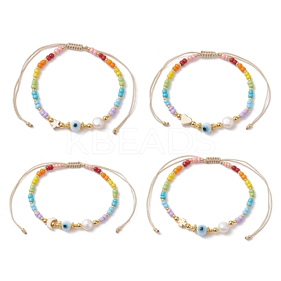 Colorful Glass Seed & Brass Braided Bead Bracelet BJEW-JB10138-1