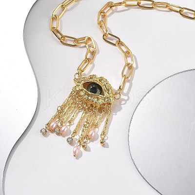 Alloy Rhinestone Evil Eye Pendant Necklaces NJEW-A037-01G-1