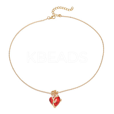 Valentine's Day Heart & Rose Zinc Alloy Ruby Rhinestone Pendant Necklaces for Women FS-WG5EA65-01-1