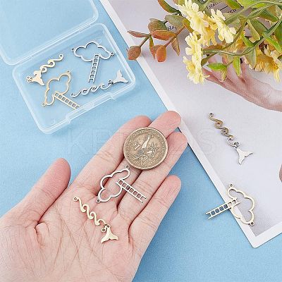 8Pcs 4 Styles 201 Stainless Steel Connector Charms STAS-UN0039-24-1