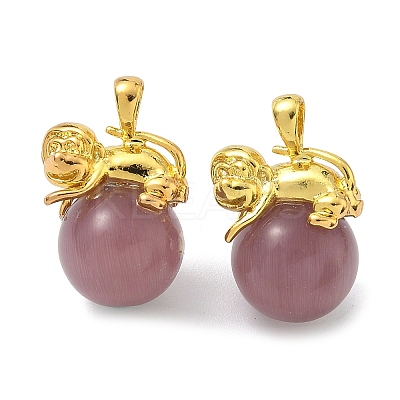 Brass Cat Eye Pendants KK-G548-11G-01-1