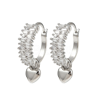Heart Brass Micro Pave Clear Cubic Zirconia Hoop Earrings EJEW-S275-04P-1