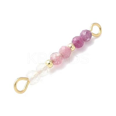 Faceted Round Natural Quartz Crystal & Ruby & Pink Tourmaline Beaded Connector Charms PALLOY-JF03530-09-1
