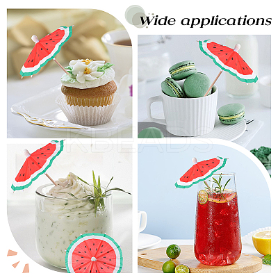 2 Bags Watermelon Pattern Umbrella Bamboo & PET Plastic Toothpick Decorations AJEW-CP0007-28-1
