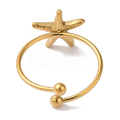 Ion Plating (IP) 304 Stainless Steel Starfish Open Cuff Rings for Women RJEW-M167-08B-G-1
