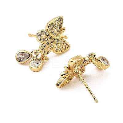 Rack Plating Brass Butterfly Dangle Stud Earrings with Cubic Zirconia for Women EJEW-L261-011G-1
