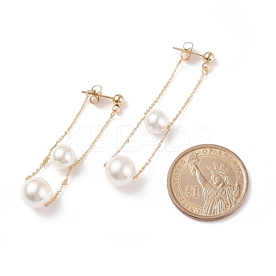 Round Shell Beads with Long Chain Tassel Dangle Stud Earrings EJEW-TA00092-1