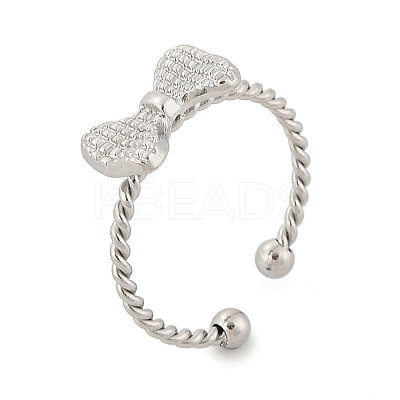 Bowknot 304 Stainless Steel Open Cuff Rings for Women LS-RJEW-G338-08P-1