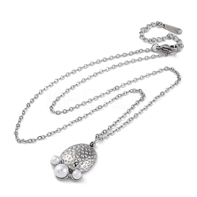 Anti-Tarnish 304 Stainless Steel & Plastic Pearl Paw Print Pendant Cable Chain Necklaces for Women STAS-Z114-16P-1