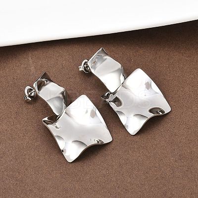 304 Stainless Steel Square Dangle Stud Earrings EJEW-K268-79A-P-1