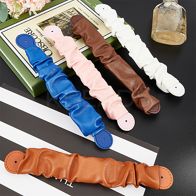 5Pcs 5 Colors Wrinkled PU Leather Mobile Phone Wrist Strap AJEW-WR0001-74-1
