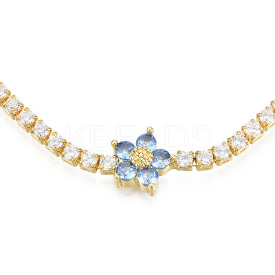 Cubic Zirconia Classic Tennis Necklace with Flower Links NJEW-N048-01C-1