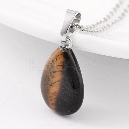 Teardrop Platinum Tone Brass Tiger Eye Pendants G-F267-02D-1