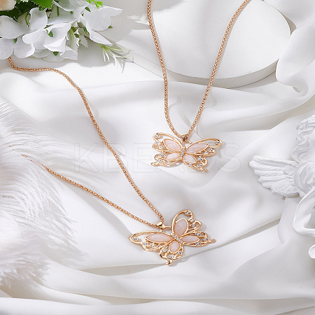 2Pcs Alloy & Cat Eye Butterfly Pendant Necklaces for Women NJEW-LP0001-06-1