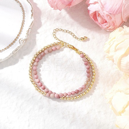 Natural  Dyed Hemimorphite Round Beadeds Double-layered Bracelets for Women BJEW-JB12095-01-1
