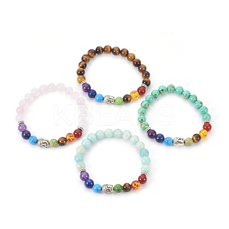 Natural & Synthetic Mixed Stone Stretch Bracelets BJEW-JB03905-1