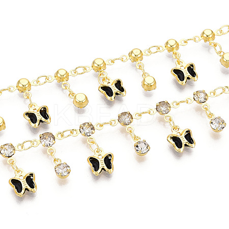 Brass Glass Butterfly Charm Link Chains CHC-T018-12C-G-1