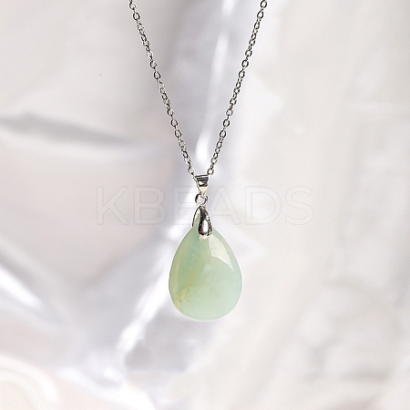 Natural Flower Amazonite Teardrop Pendant Necklaces PW-WG17918-02-1