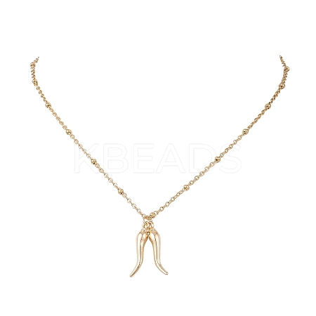 Alloy Double Italian Horn Pendant 304 Stainless Steel Satellite Chain Necklaces NJEW-JN05563-1