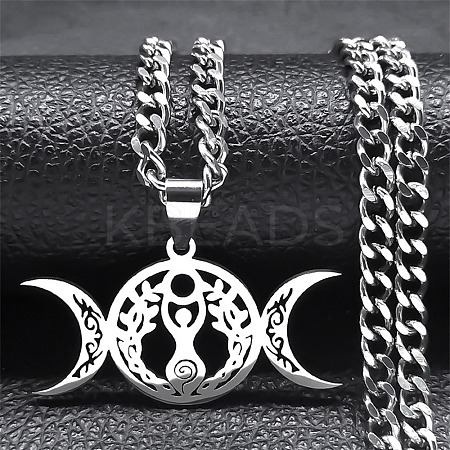 Non-Tarnish 201 Stainless Steel Triple Goddess Pendant Necklaces NJEW-G115-10P-1