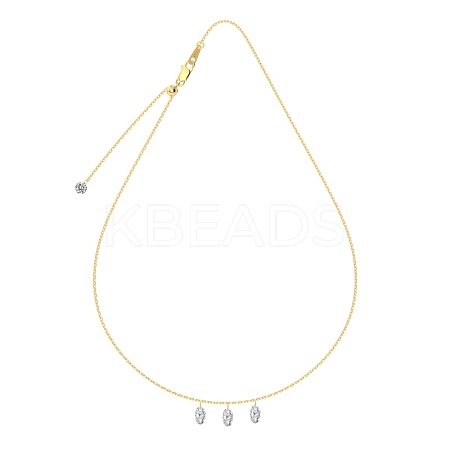 Clear Cubic Zirconia 3 Oval Pendant 925 Sterling Silver Cable Chain Necklaces for Women NJEW-S457-07G-1