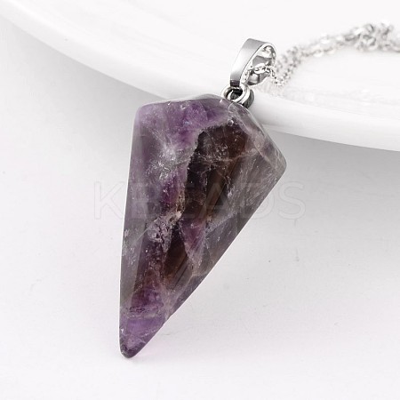 Cone Pendulum Platinum Tone Brass Amethyst Pendants X-G-F267-05G-1