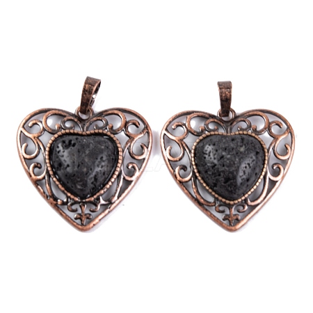 Natural Lava Rock Peach Love Heart Pendants G-G158-01-06-1