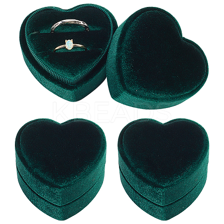 Heart Velvet Covered Cardboard Couple Rings Storage Box CON-WH0087-81A-1