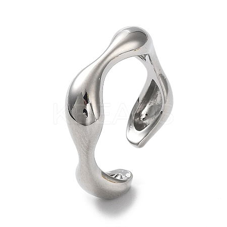 Rack Plating Brass Twist Wave Open Cuff Rings for Women RJEW-Q777-08P-1