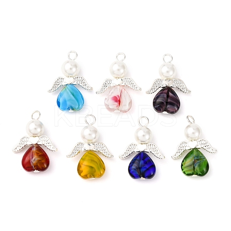7Pcs 7 Colors Millefiori Glass Pendants PALLOY-JF04205-1