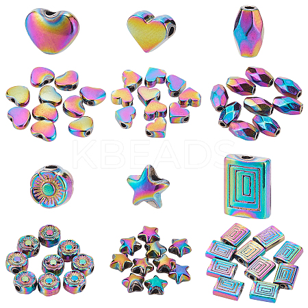 60Pcs 6 Style Rack Plating Rainbow Color Alloy Beads FIND-BC0002-74-1