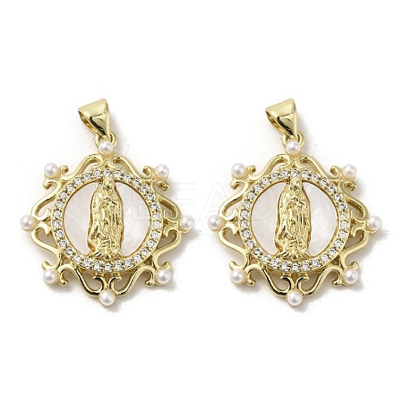 Brass Pave Shell Pendants KK-I708-16A-G-1