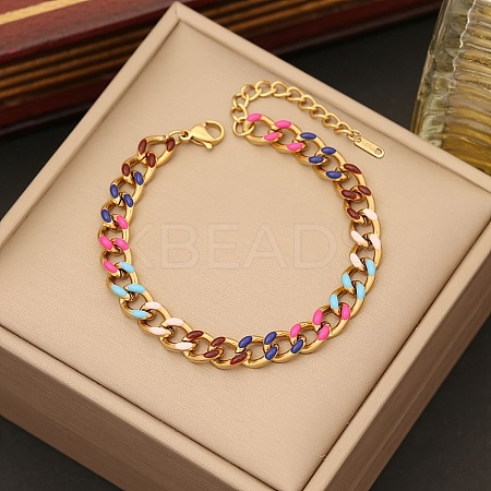 201 Stainless Steel Cuban Link Chain Bracelets for Women BJEW-H633-01G-1