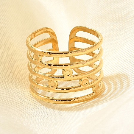 304 Stainless Steel Multi-layer Open Cuff Rings for Women LS-STAS-Z108-03G-04-1