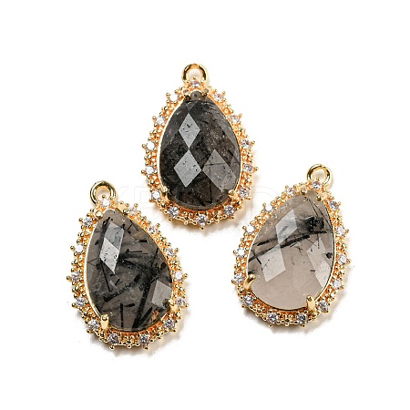 Natural Black Rutilated Quartz Faceted Pendants G-M431-13G-07-1