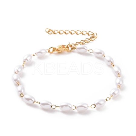 Rice Plastic Imitation Pearl Beaded Bracelets BJEW-E054-05G-1