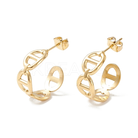 Ion Plating(IP) 304 Stainless Steel C-shape Stud Earrings EJEW-P197-02G-1