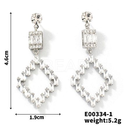 Fashionable Brass Pave Clear Cubic Zirconia Rhombus Stud Earrings TN3941-1-1