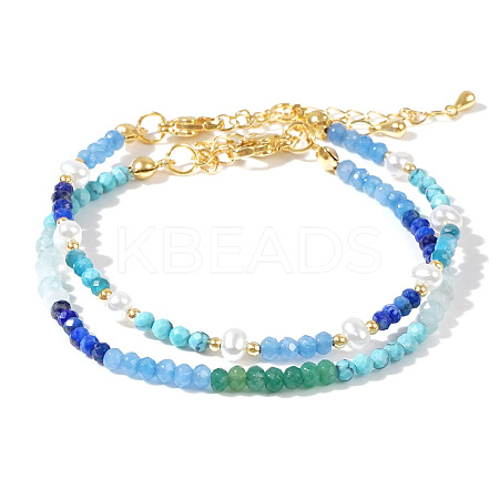 2Pcs Bohemian Style Natural Mixed Stone & Pearl Beaded Bracelet Sets YD9746-1