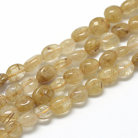 Natural Gold Rutilated Quartz Beads Strands G-R445-6x8-31-1