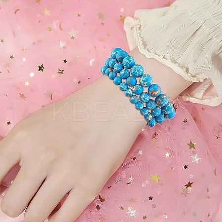 3Pcs 3 Size Synthetic Imperial Jasper Round Beaded Stretch Bracelets Set BJEW-SW00064-30-1