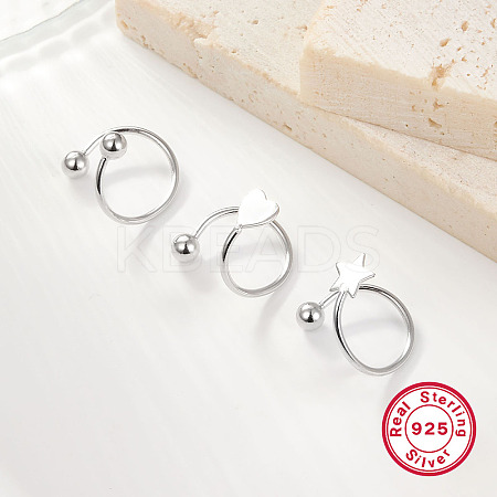 S925 Silver Heart Star Round Bead Hoop Earrings Five-pointed Star S-shaped Earrings AV9909-5-1
