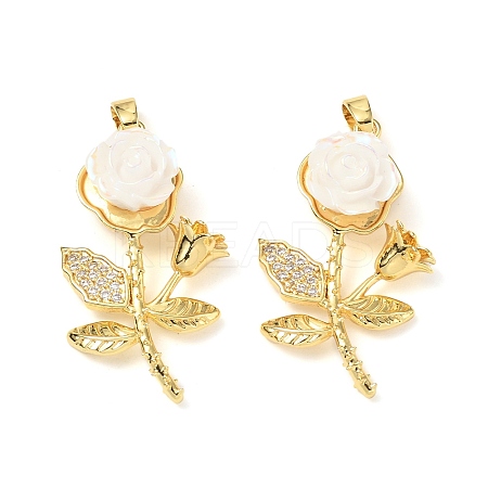 Brass Micro Pave Clear Cubic Zirconia with Resin Pendants KK-G533-01G-02-1