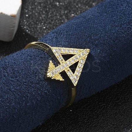 Brass Micro Pave Clear Cubic Zirconia Cuff Finger Rings for Women RJEW-U033-05G-1