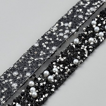 Resin Rhinestone with Plastic Imitation Pearl Beaded Trim DIY-WH0671-030B-1