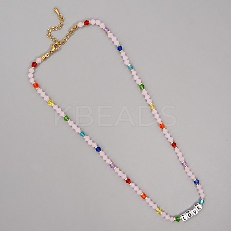 Christmas Theme Glass & Imitation Pearl & Brass Bicone Beaded Necklaces GF3195-11-1